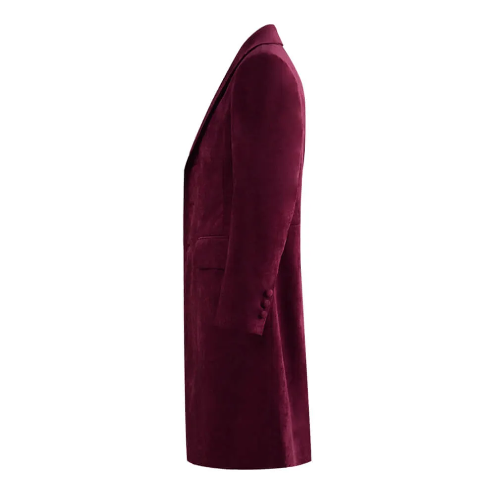 Dr. Fourth 4th Doctor Velvet Trench Coat Burgundy Cosplay Costume