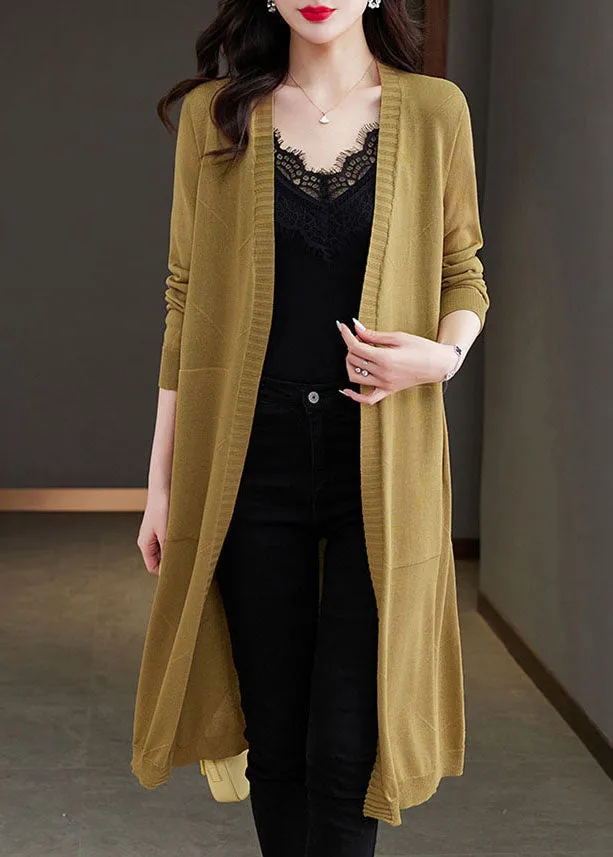 Elegant Matcha Colour V Neck Pockets Long Ice Size Knit Cardigans Long Sleeve