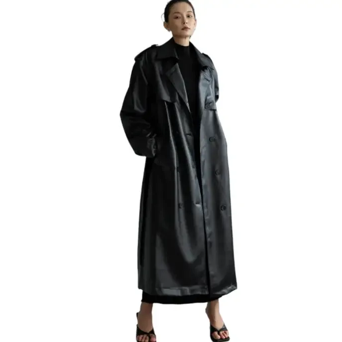 Extra-Long Oversized PU Leather Trench Coat