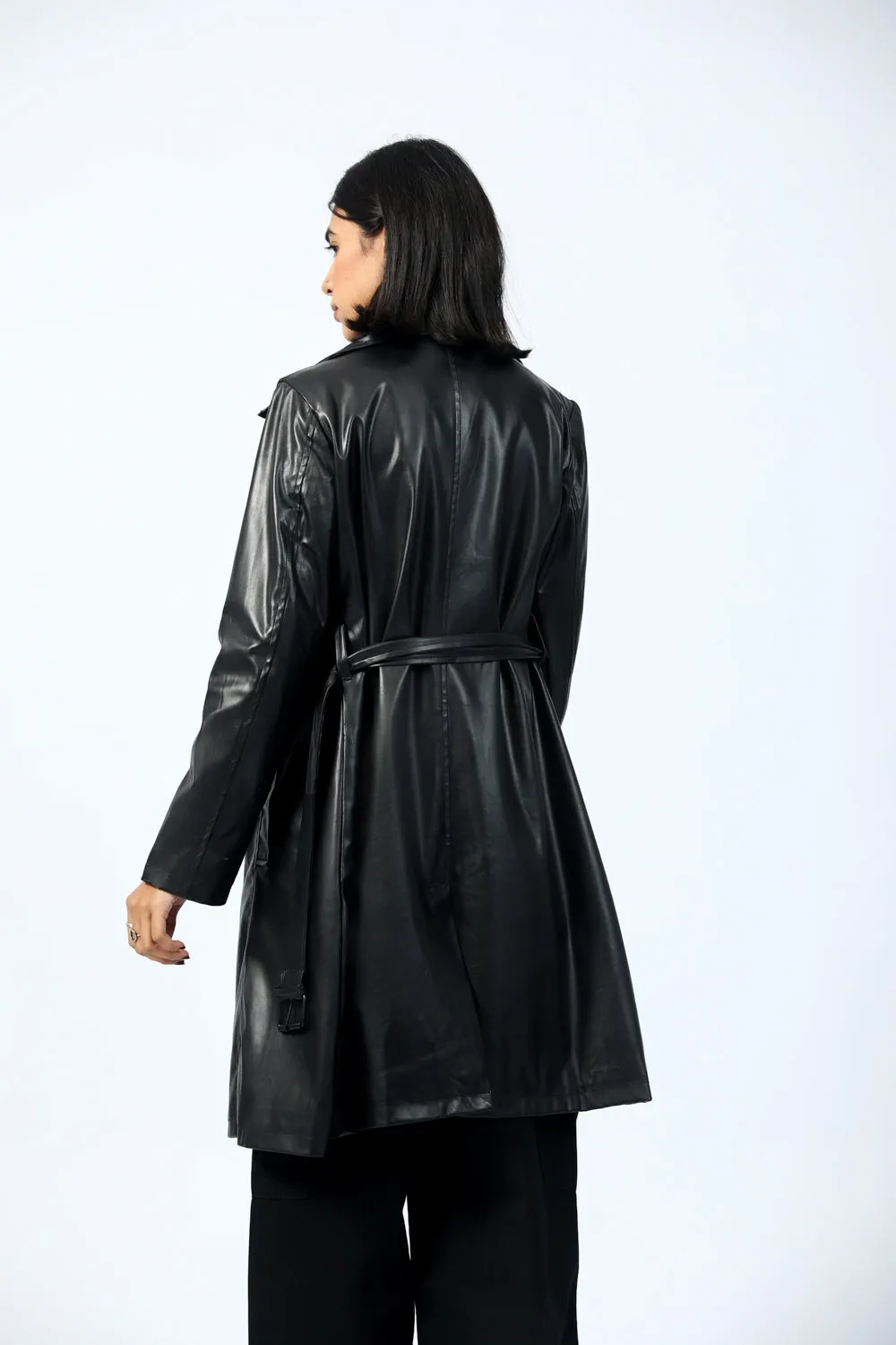 FAUX LEATHER TRENCH COAT