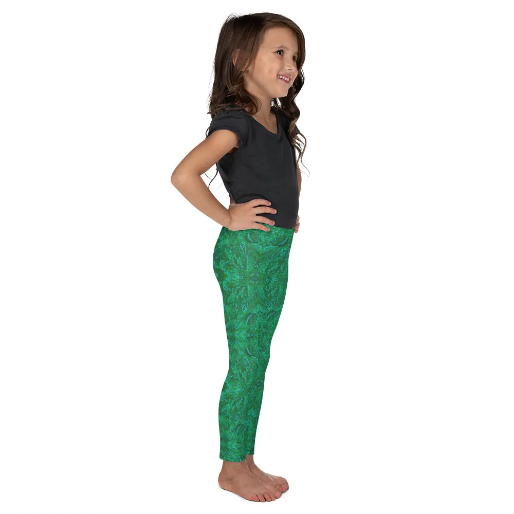 Green Kaleidoscope Kid's Leggings, Toddler, Girls and Boys Matching Family Outfits