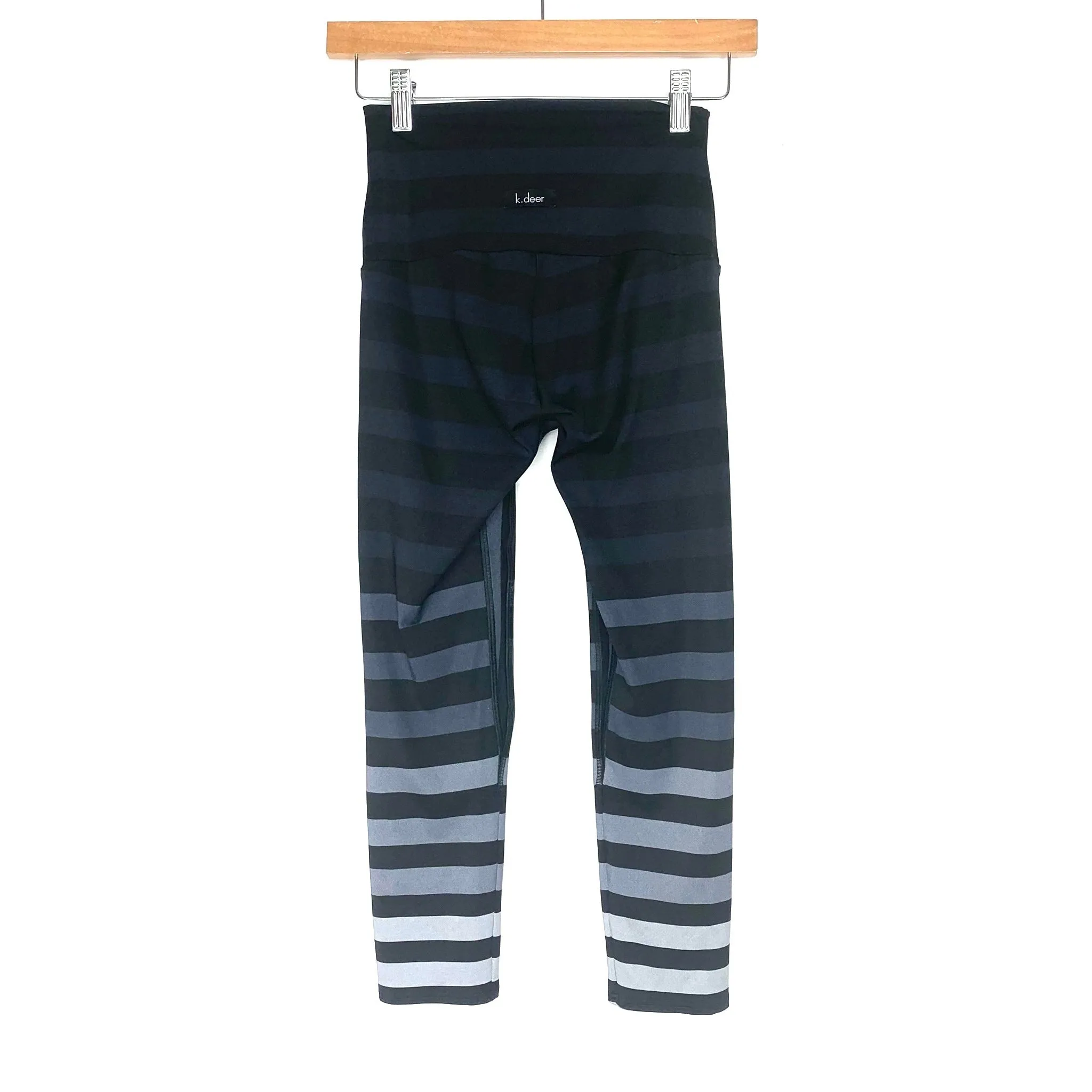 K-Deer Black & Grey Stripped High Waisted Capri Leggings- Size S (Inseam 20") (See Notes)