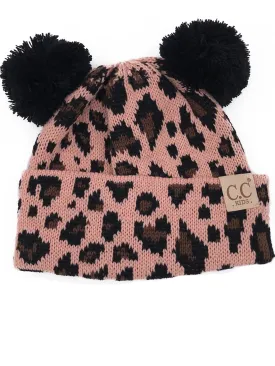 KIDS-80 Pom Pom Beanie Indi Pink Leopard