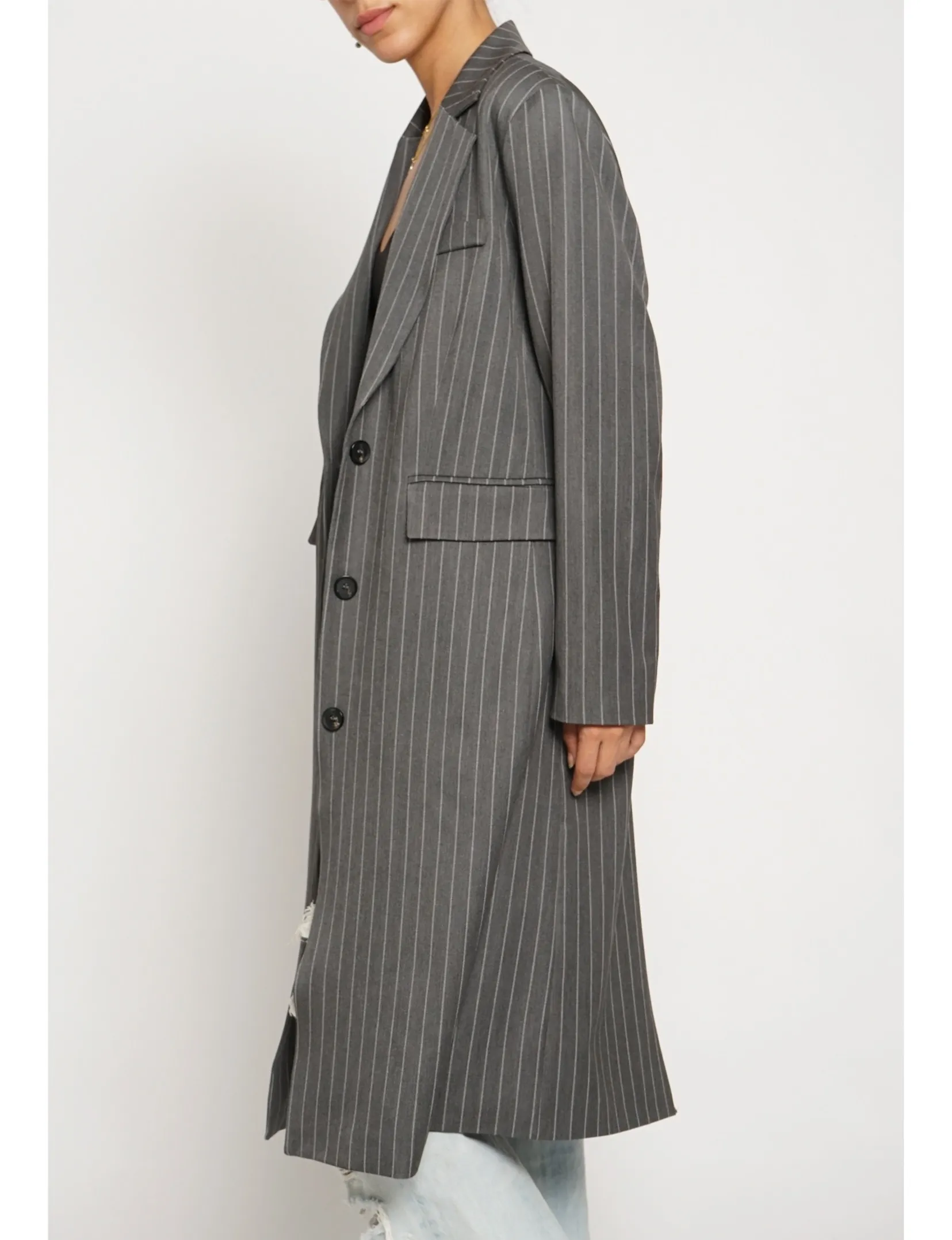 Laurel Pinstripe Coat, Charcoal