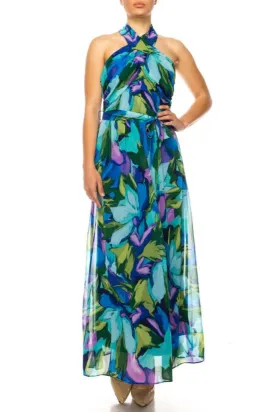 London Times Apparel Criss Cross Halter Neck Maxi Dress