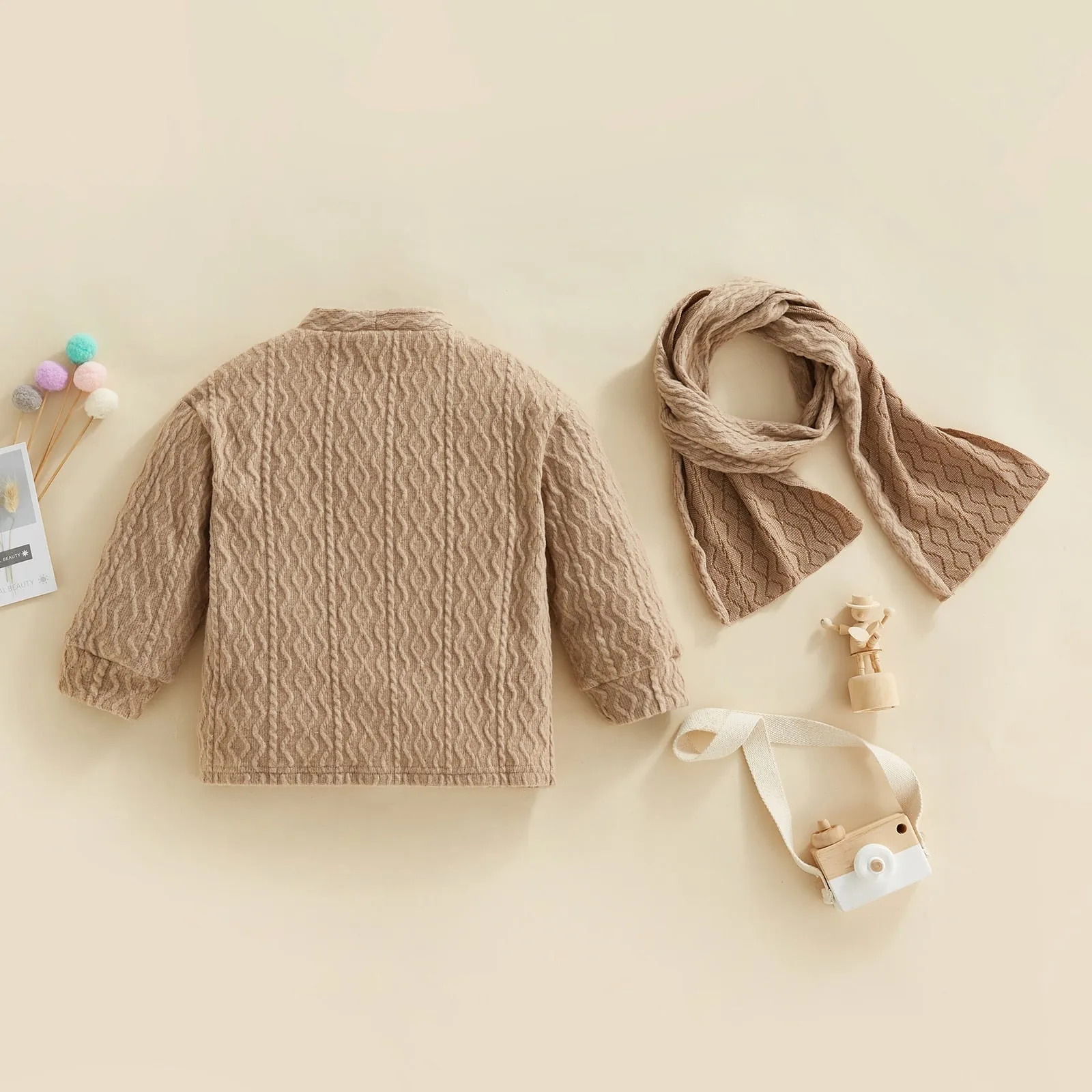 MATHEW Cable Knit Cardigan with Scarf