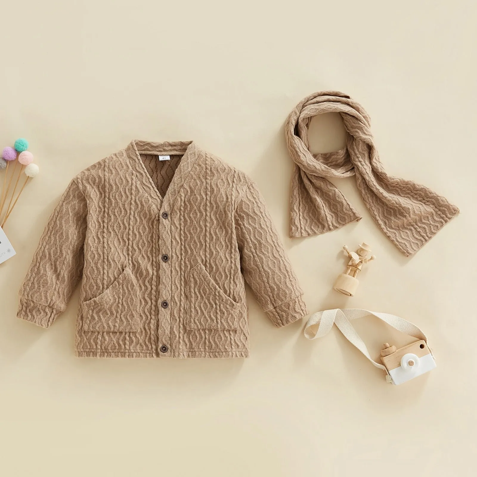 MATHEW Cable Knit Cardigan with Scarf