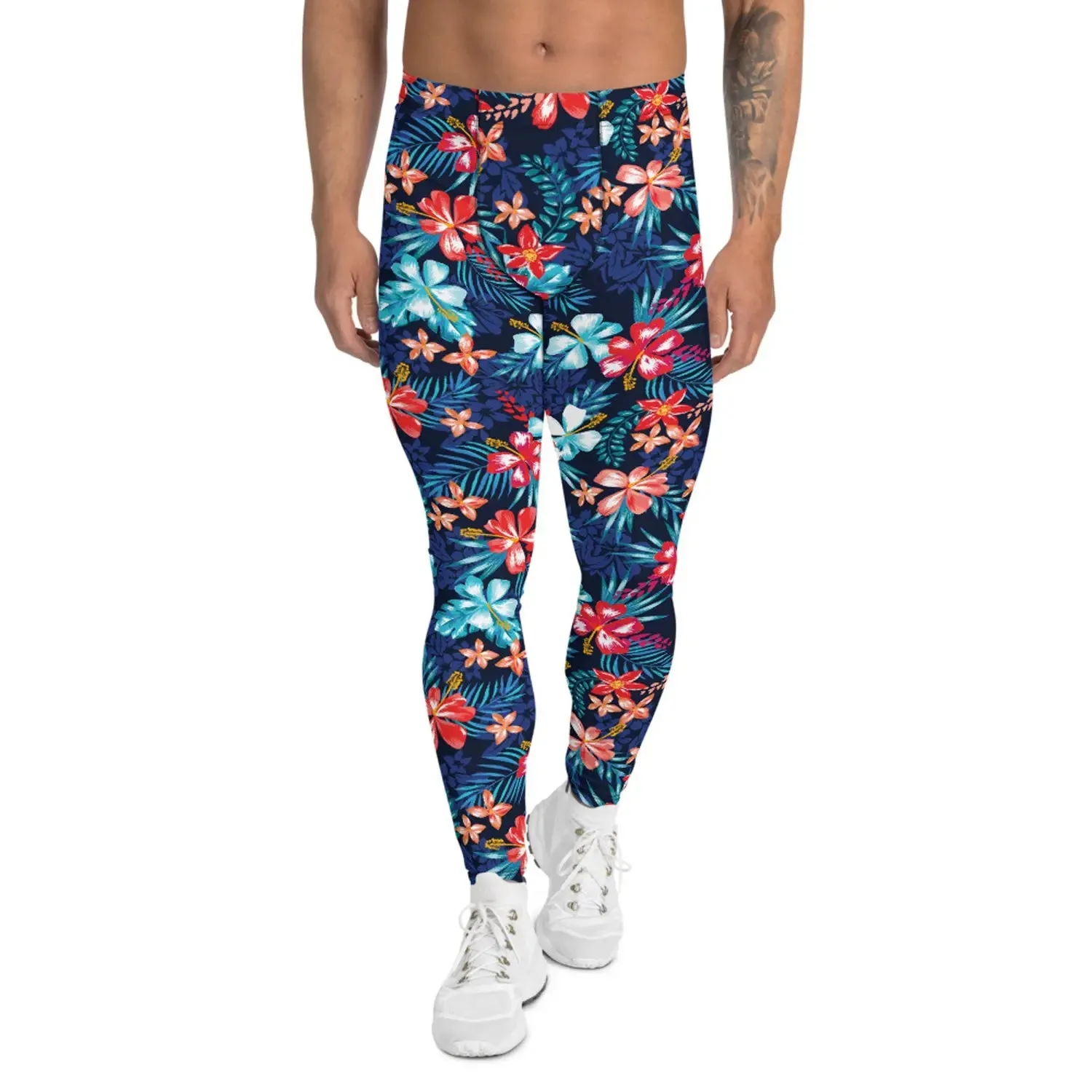 Men's Floral Hibiscus Leggings - Moisture-Wicking, Quick-Drying, Squats Approved