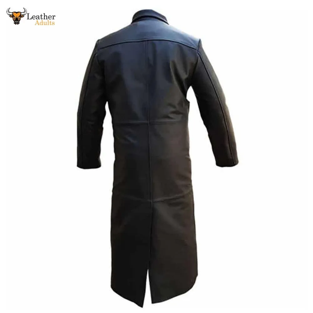 Mens Pure Cowhide Leather Full Length Matrix Goth Trench Coat T1