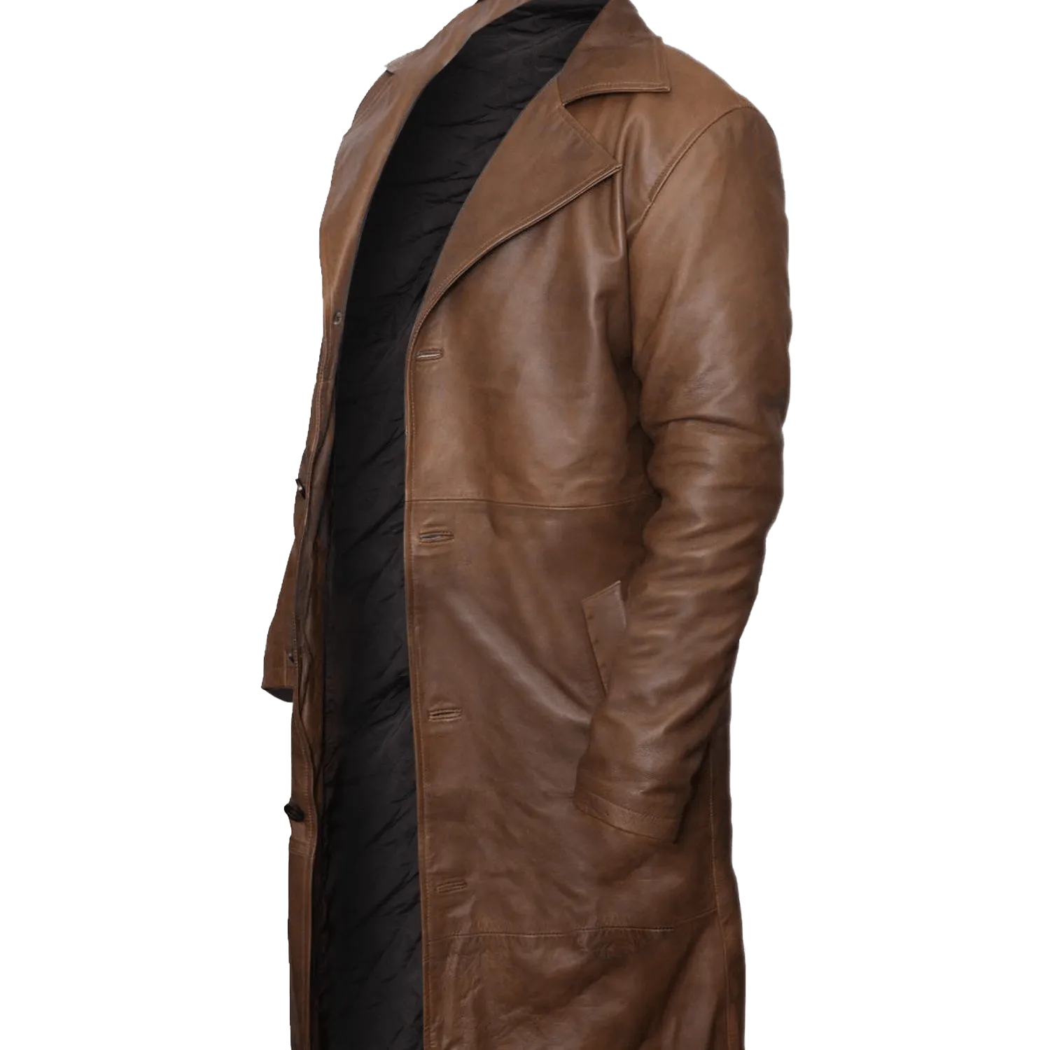 Men’s Waxed Brown Genuine Leather Trench Coat | Mens Waxed Brown Leather Trench Coat