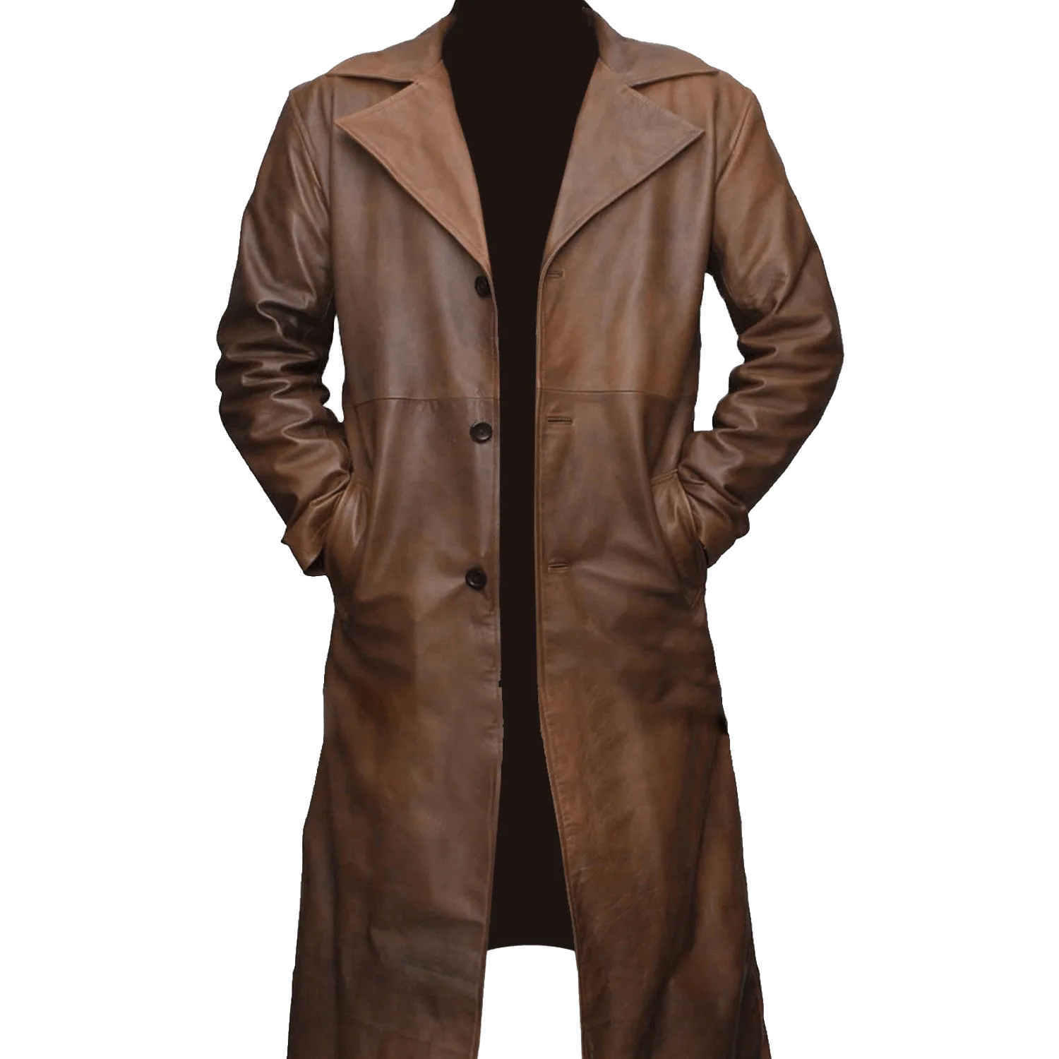 Men’s Waxed Brown Genuine Leather Trench Coat | Mens Waxed Brown Leather Trench Coat