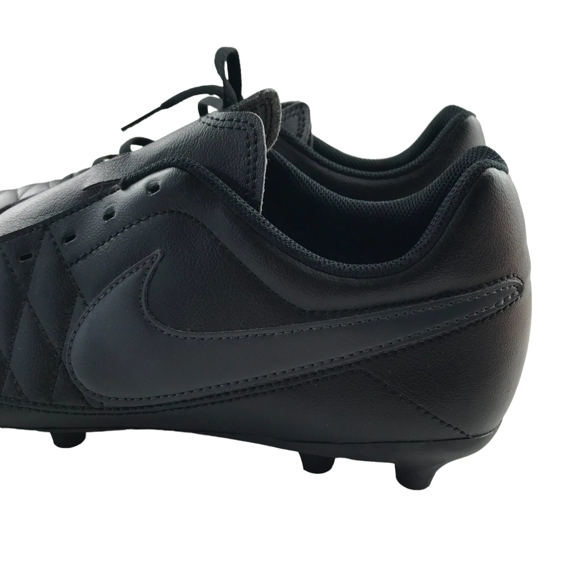 Nike football boots shoe size UK 9 black faux leather plastic studs