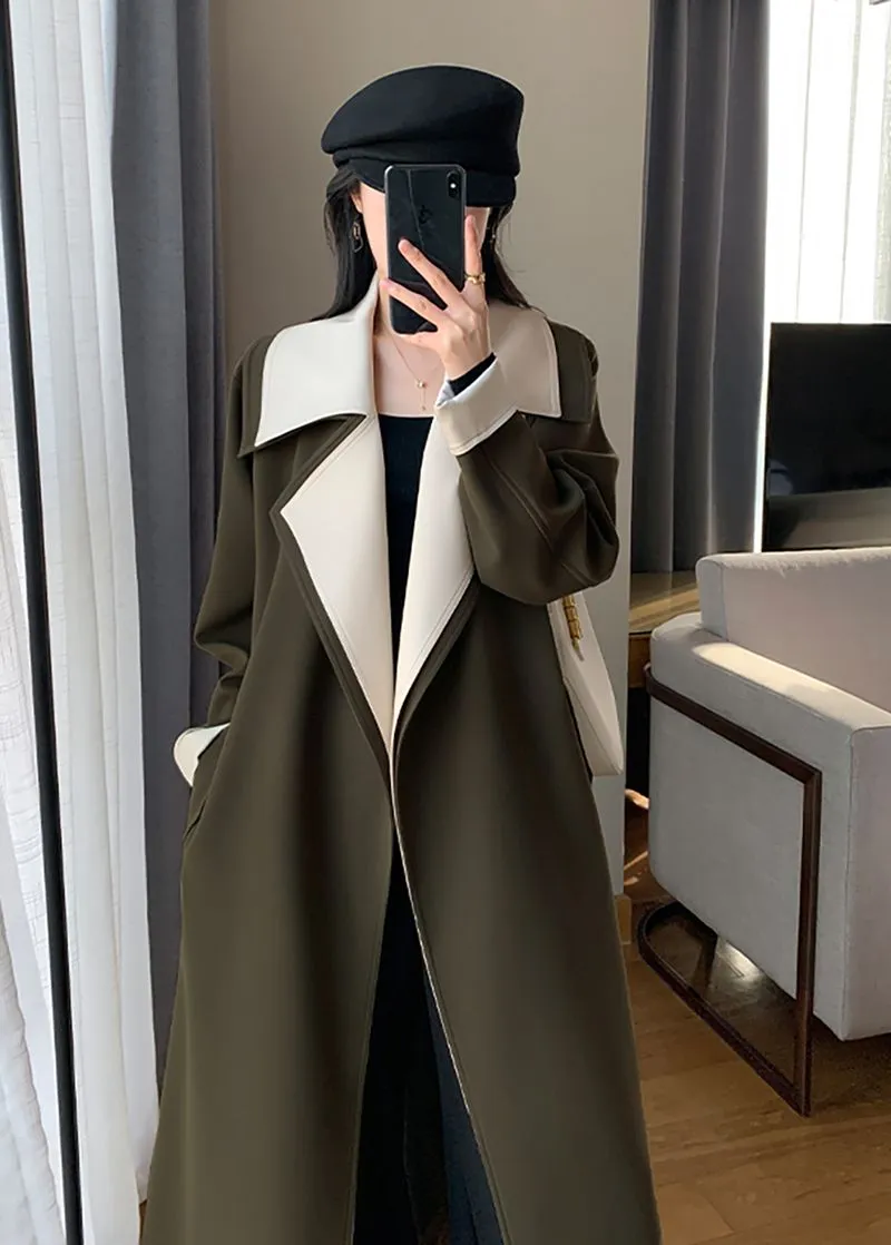 Olive Belted Long Wrap Coat