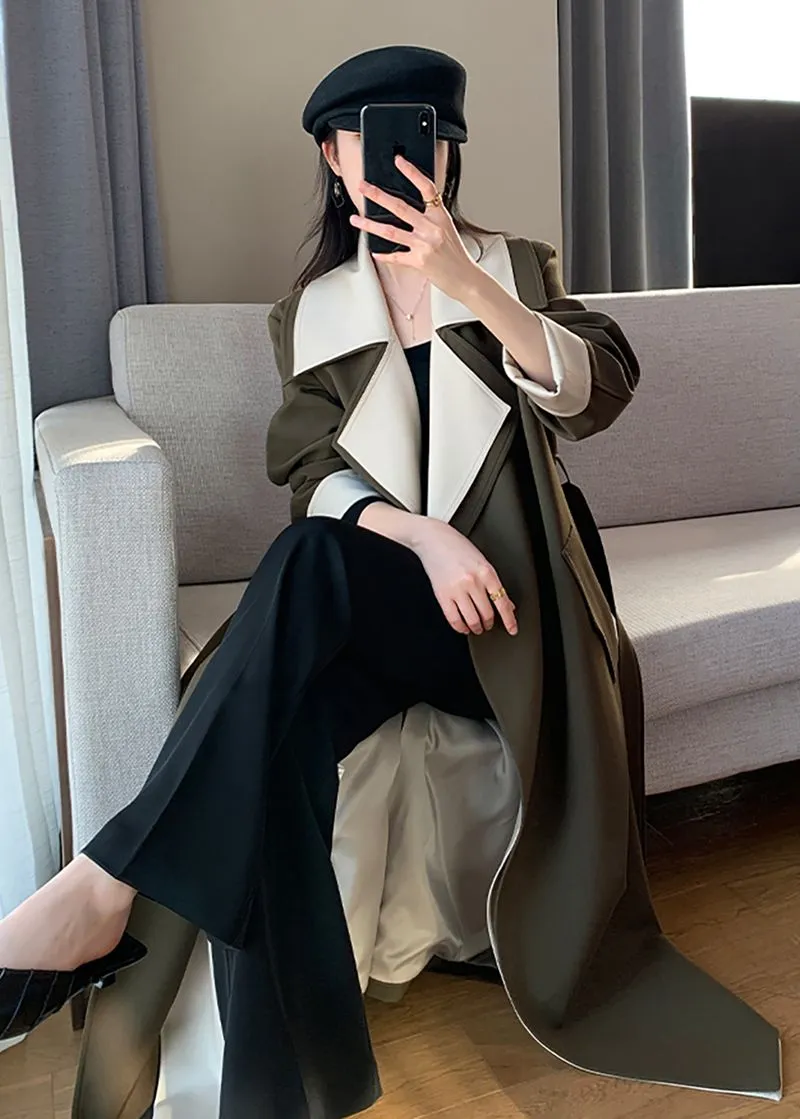 Olive Belted Long Wrap Coat