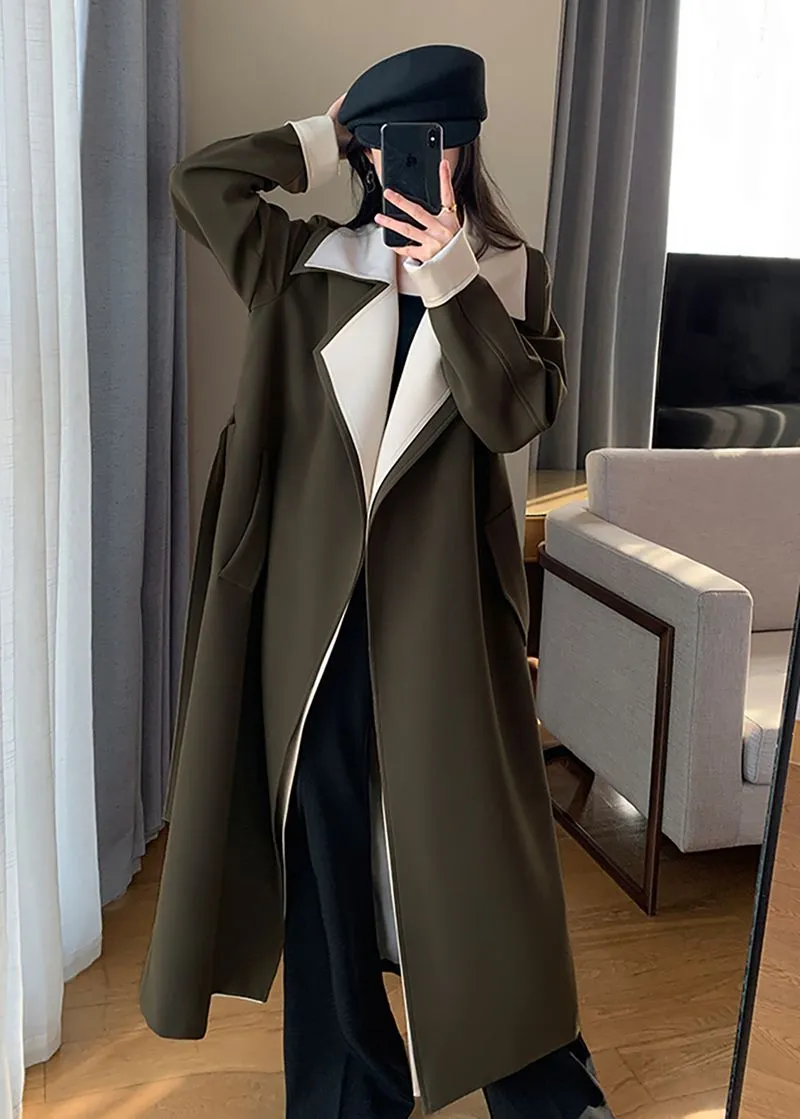 Olive Belted Long Wrap Coat