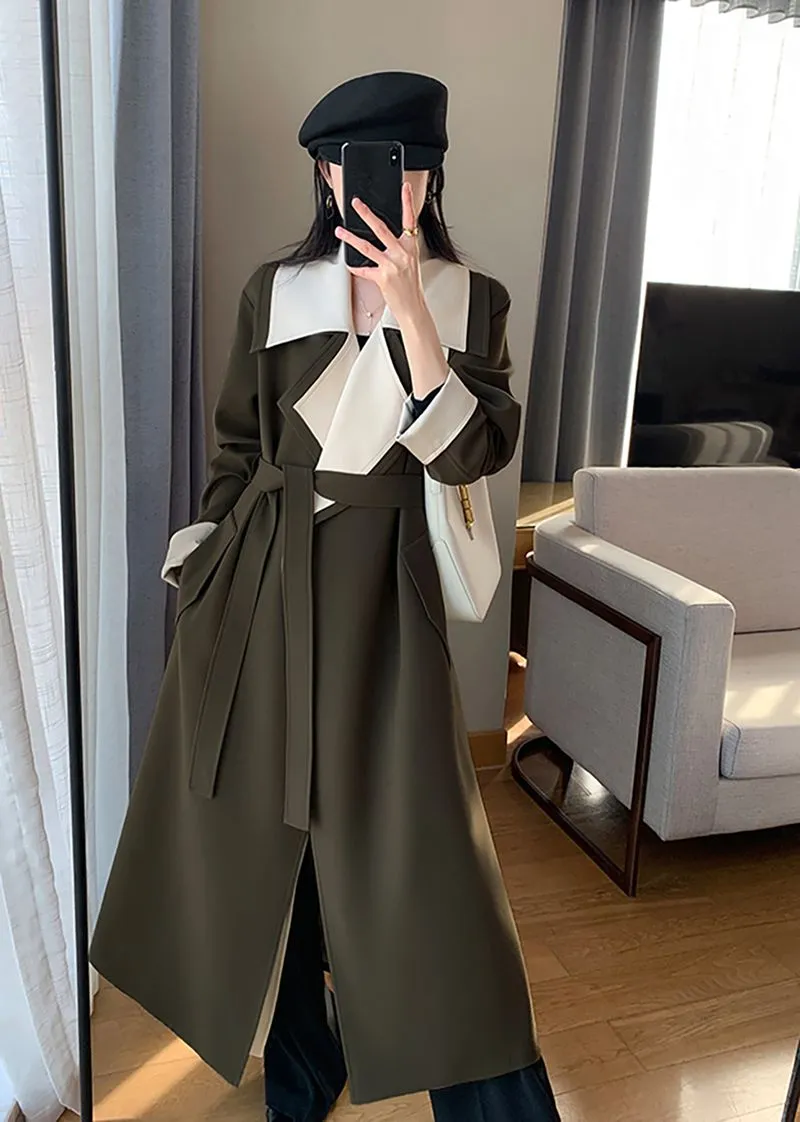 Olive Belted Long Wrap Coat