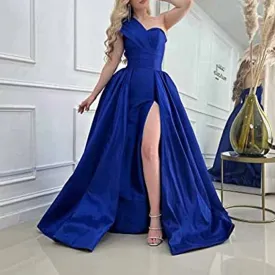 One Shoulder Satin Bridesmaid Dress Prom Dresses Long Ball Gown Formal Dresses for Women Evening Gowns with Slit