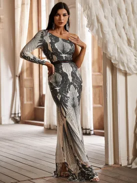 One Shoulder Sequined Embellished Gown