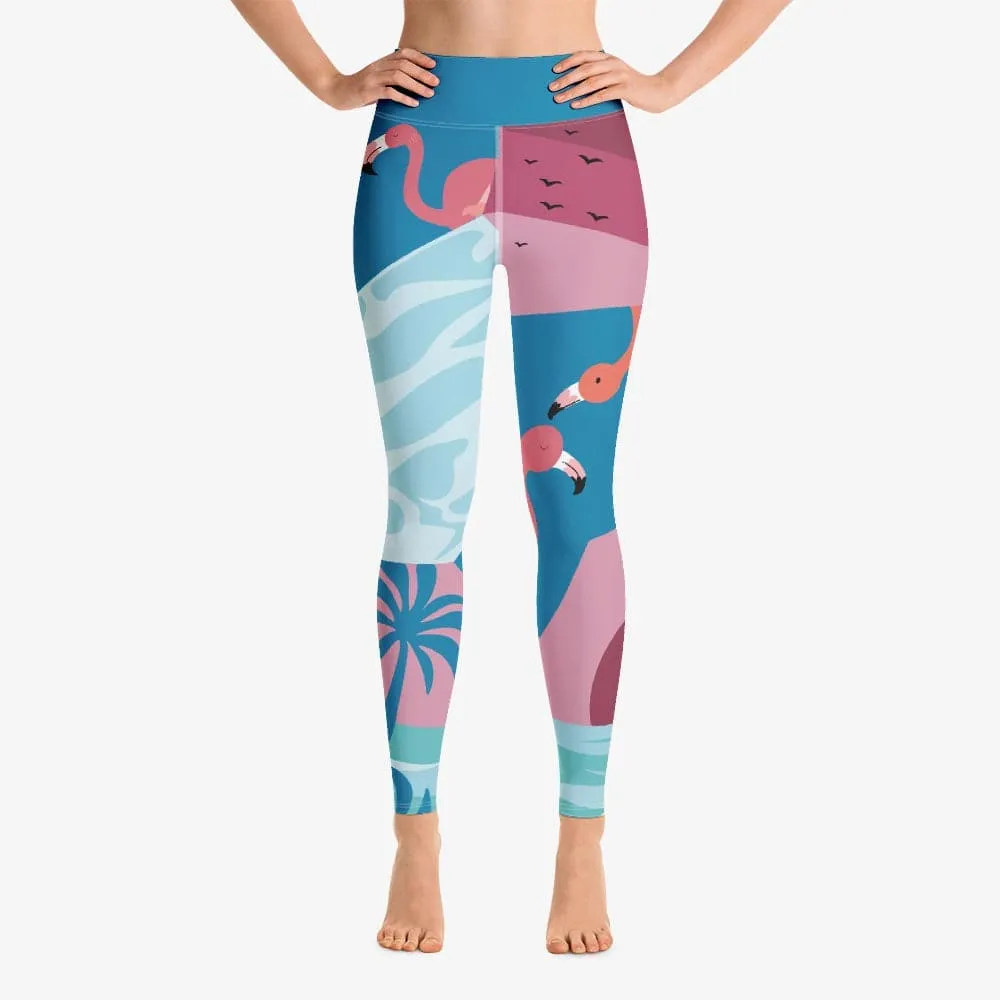 Patterned Leggings "Flamingo" Azure/Pink