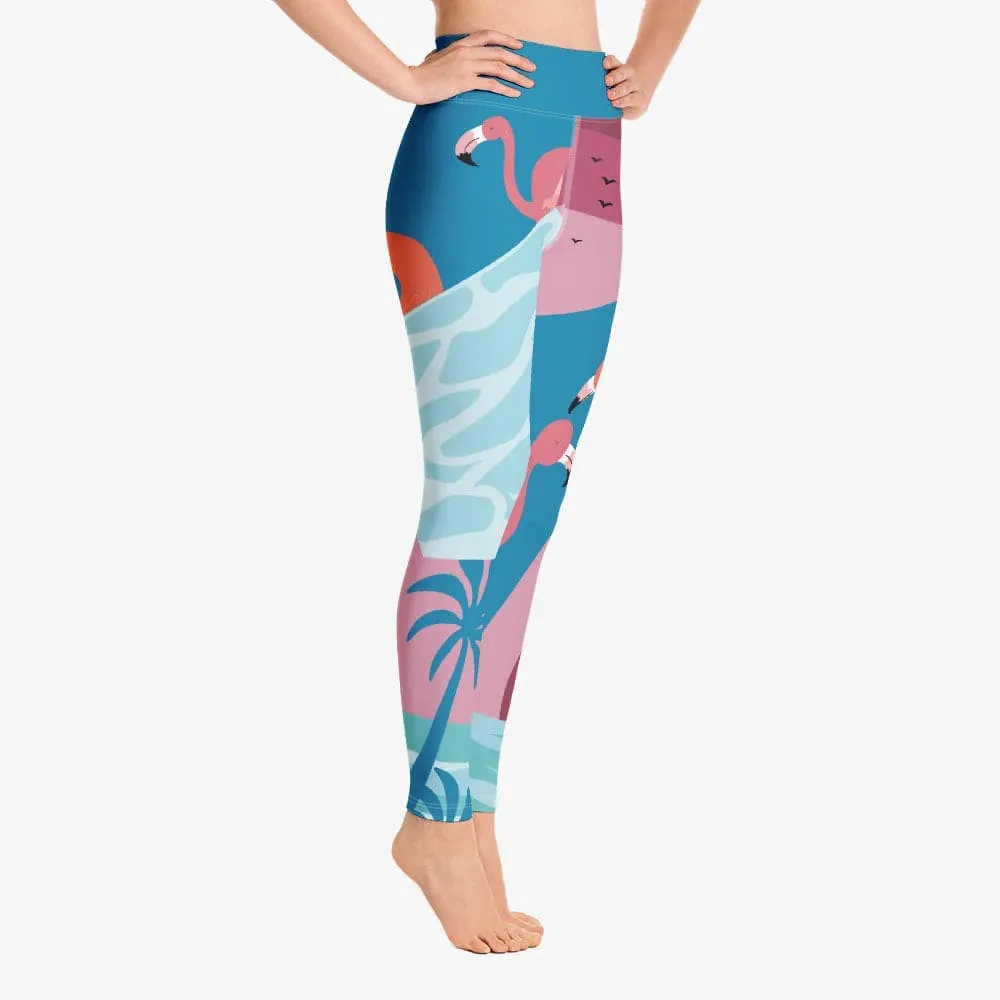 Patterned Leggings "Flamingo" Azure/Pink