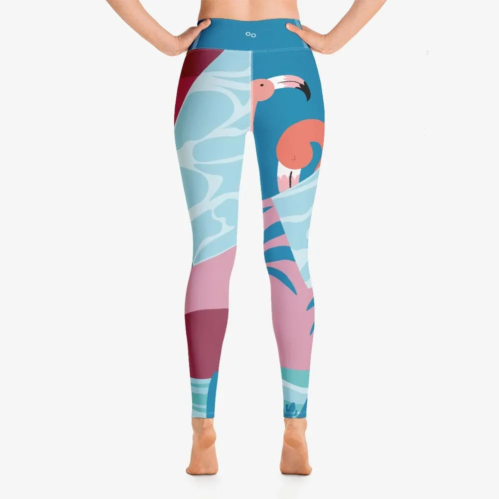 Patterned Leggings "Flamingo" Azure/Pink