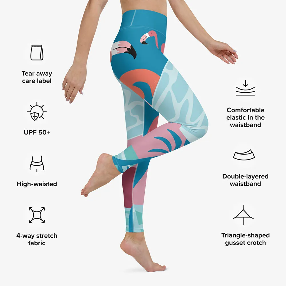 Patterned Leggings "Flamingo" Azure/Pink