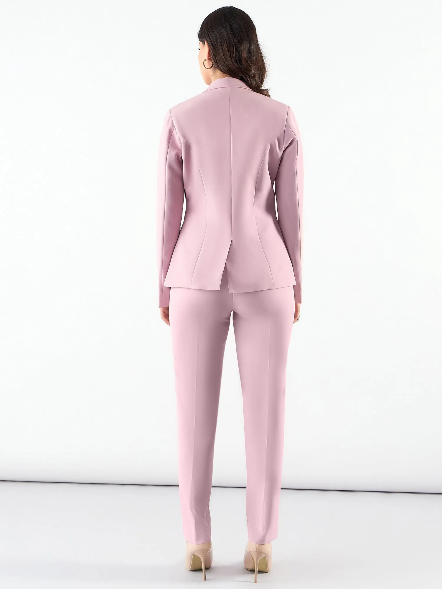 Pink Poly Viscose Notched Lapel Single Breasted Blazer & Trouser