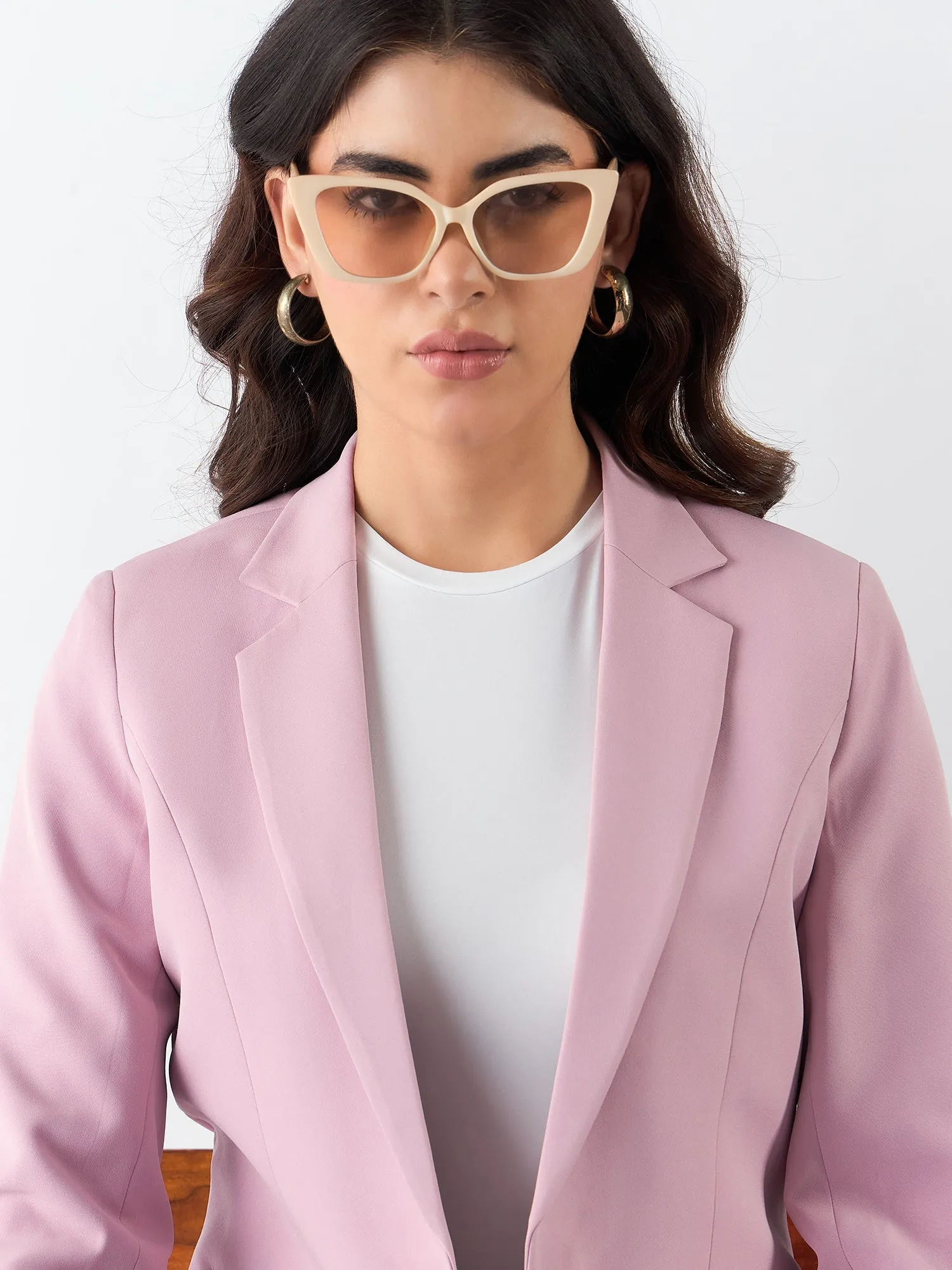 Pink Poly Viscose Notched Lapel Single Breasted Blazer & Trouser