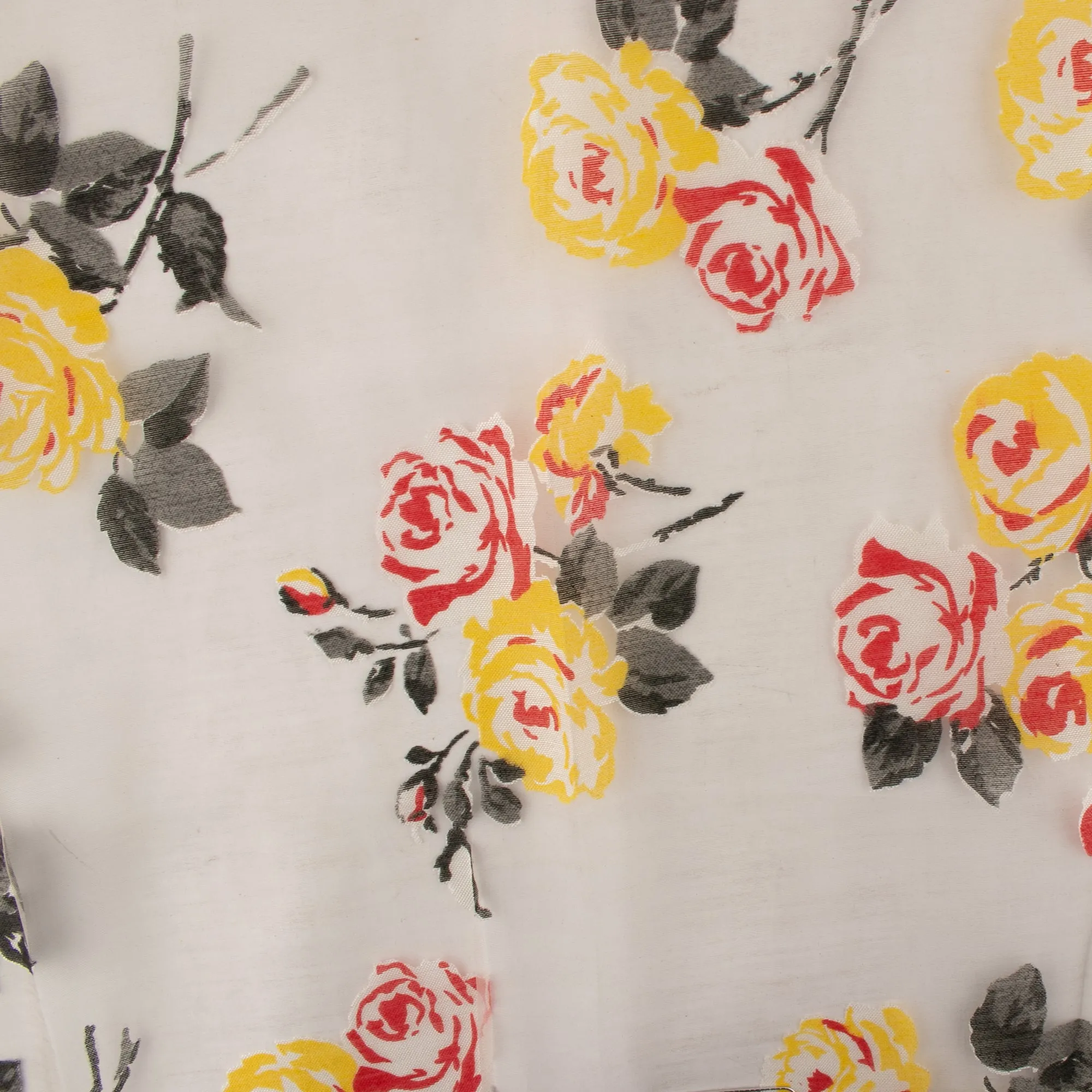 Printed Burnout Organza - Roses - Yellow