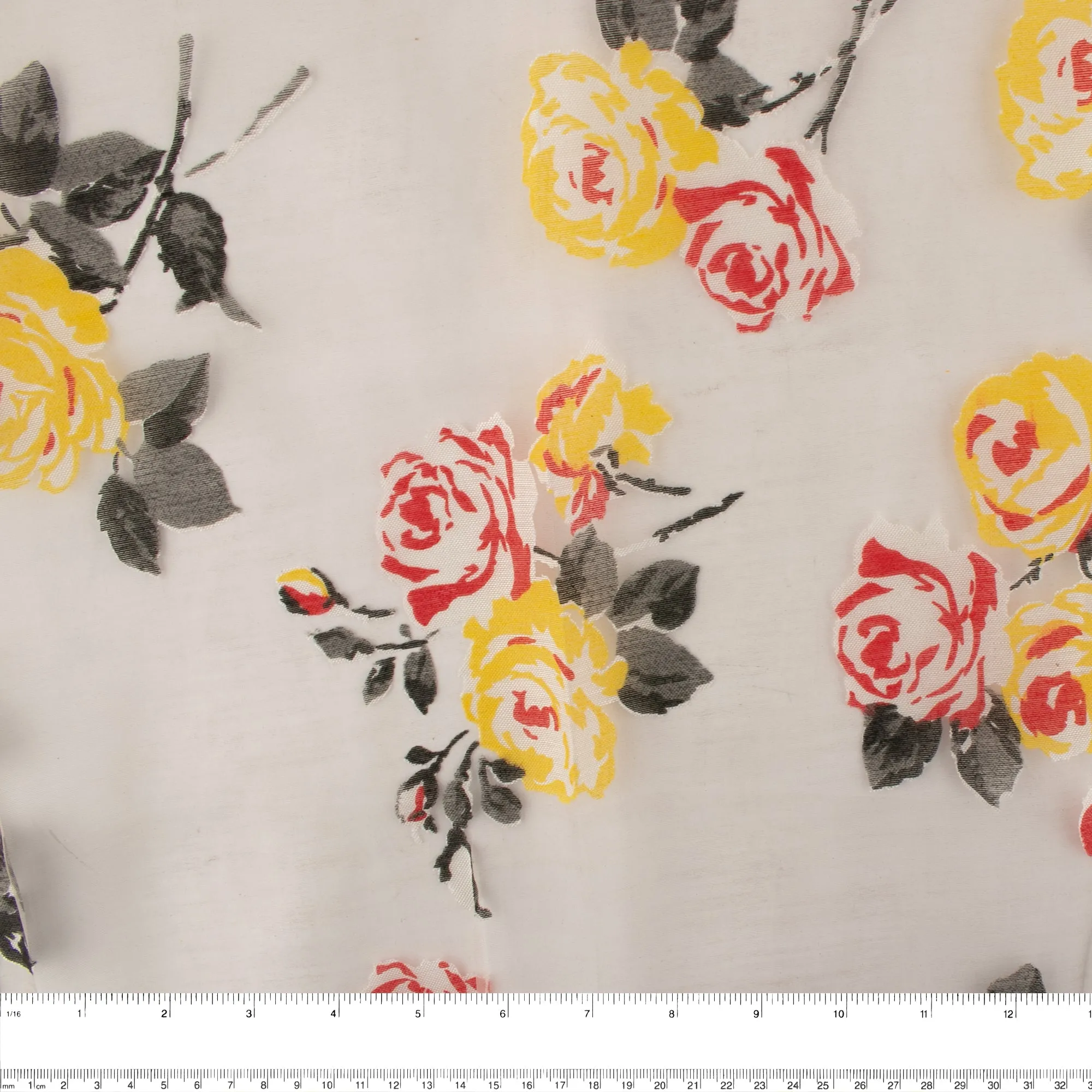 Printed Burnout Organza - Roses - Yellow