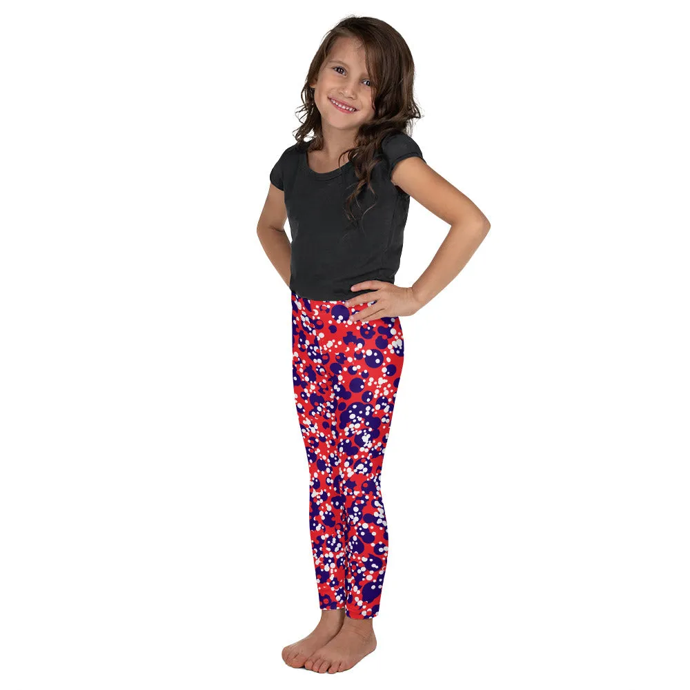 Red White Blue Small Bubble Kid's Leggings, Toddler, Girls and Boys Matching Family Outfits