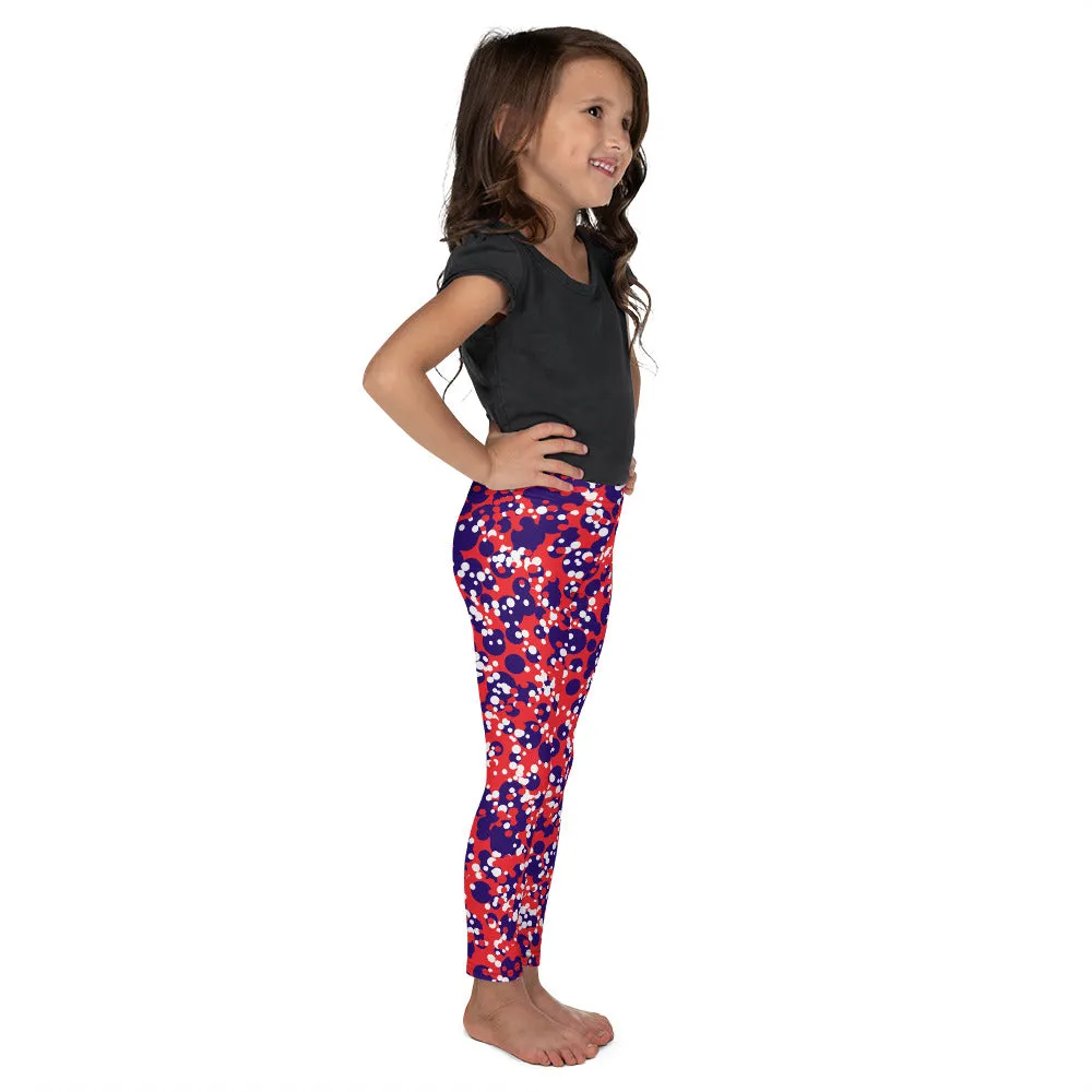 Red White Blue Small Bubble Kid's Leggings, Toddler, Girls and Boys Matching Family Outfits