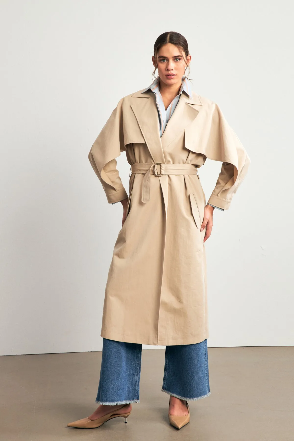 Setre Belted Trench Coat With Pockets Beige