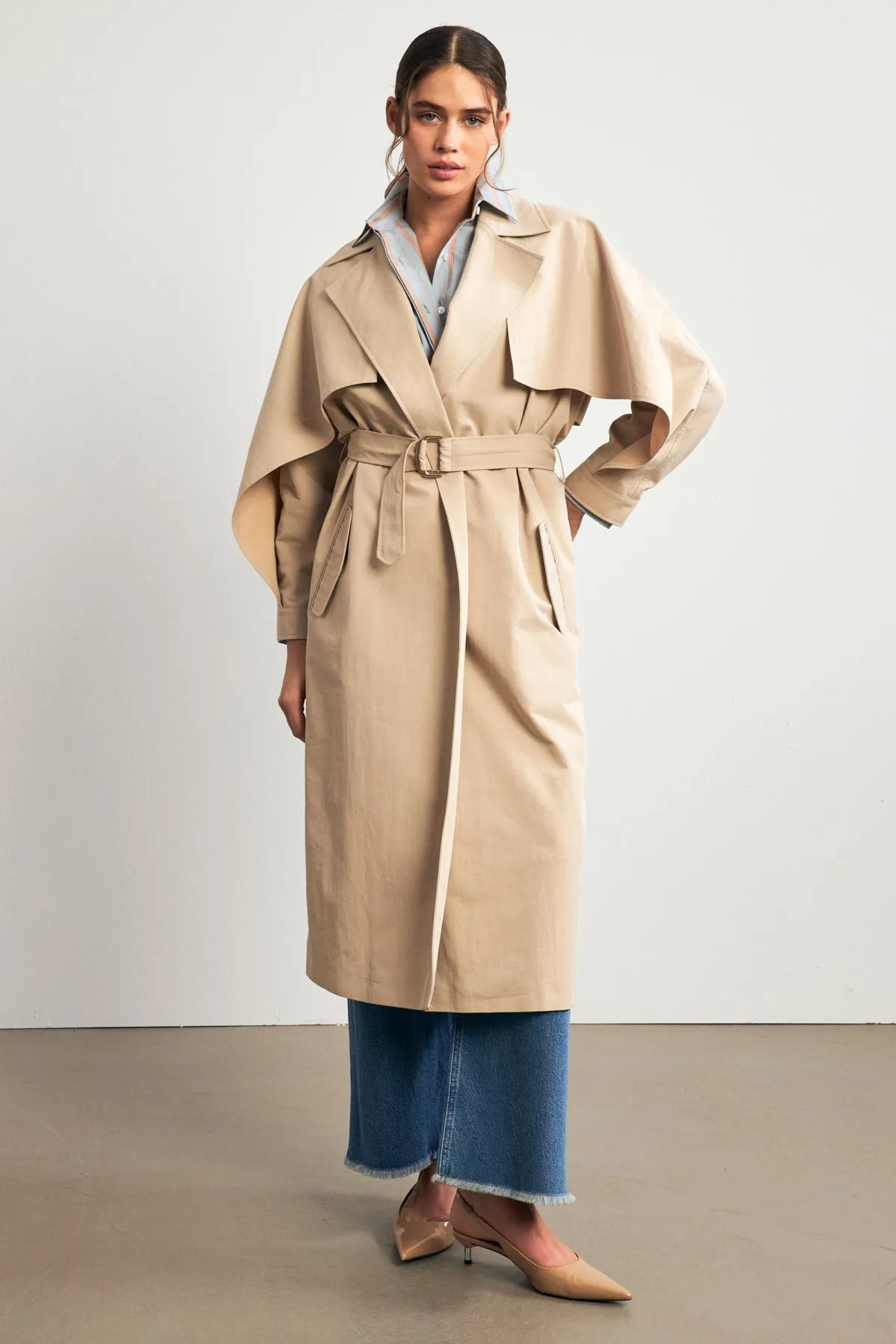 Setre Belted Trench Coat With Pockets Beige