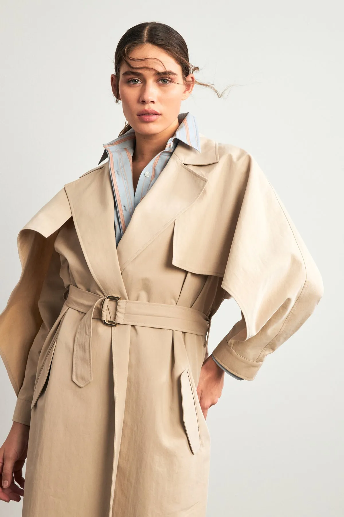 Setre Belted Trench Coat With Pockets Beige