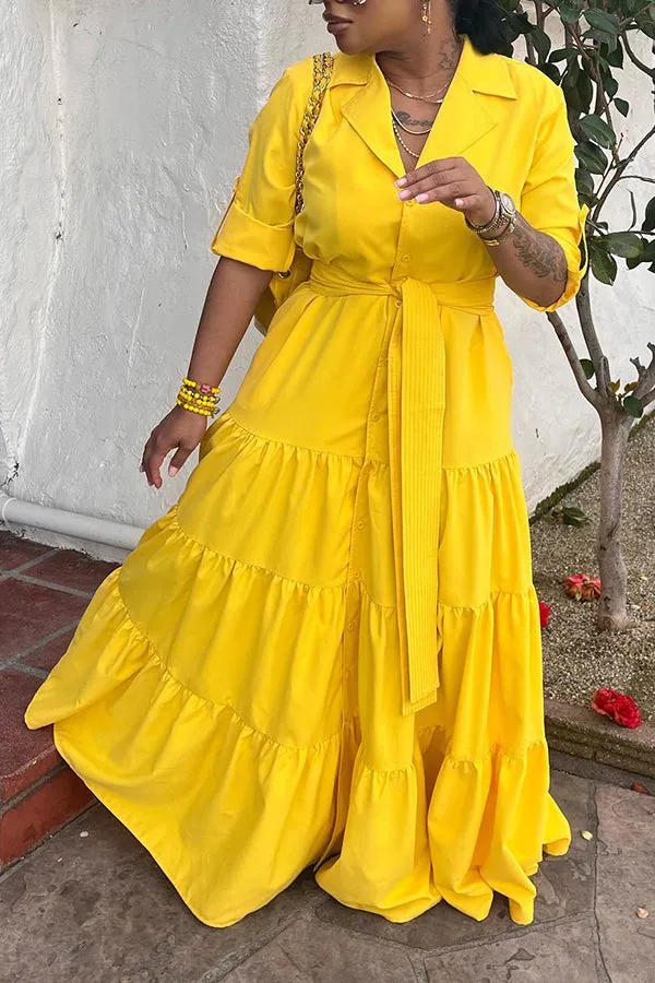 Sunshine Ruffle Hem Maxi Dress (with belt)