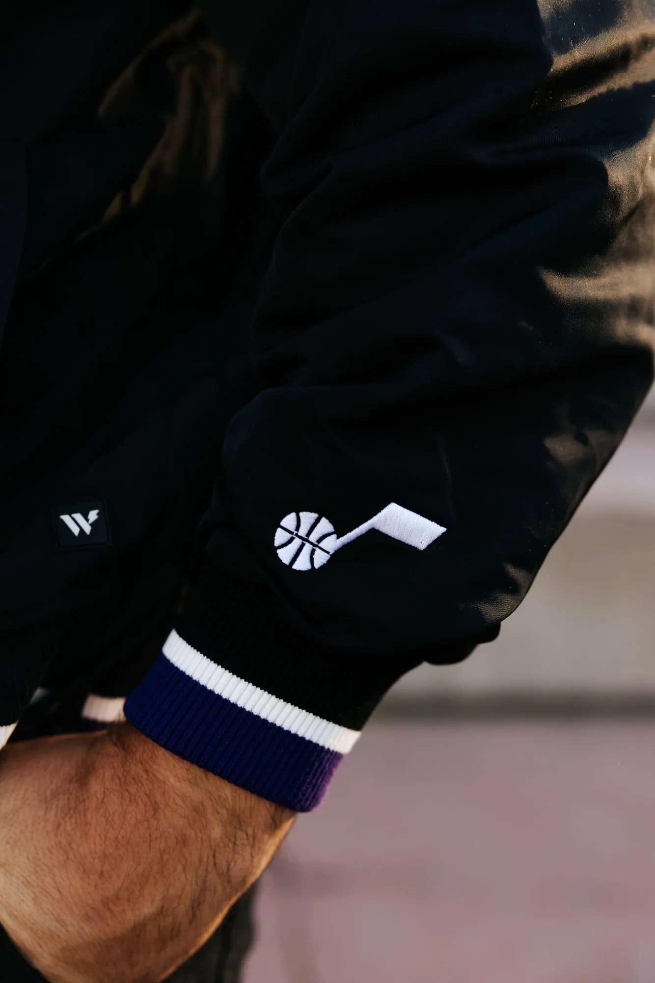 Utah Jazz Purple Script '79 Pullover Windbreaker - Black - Wild Collective