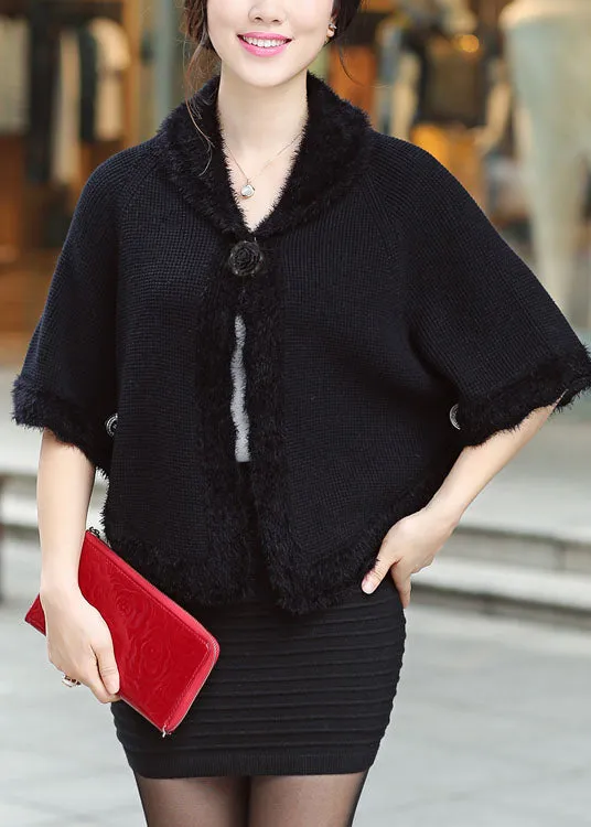 Vogue Black Peter Pan Collar Knit Cardigan Fall