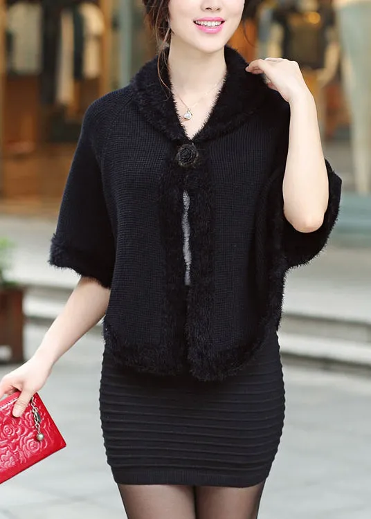 Vogue Black Peter Pan Collar Knit Cardigan Fall