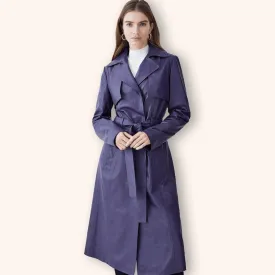 Women's Purple Leather Trench Coat