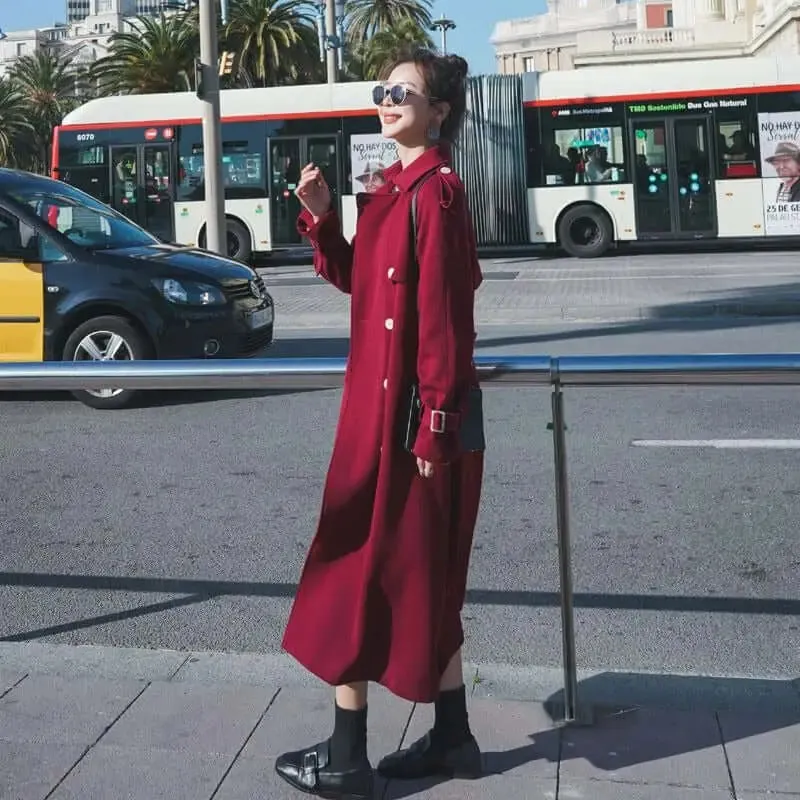 Women's Stylish Long Belted Trench Coat with a British Twist