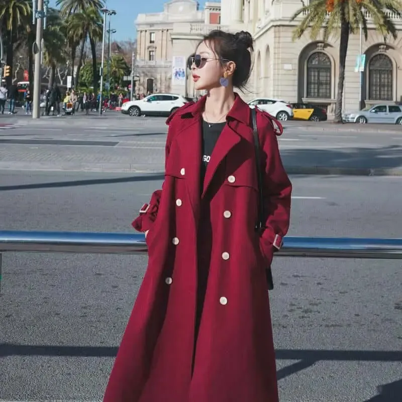 Women's Stylish Long Belted Trench Coat with a British Twist