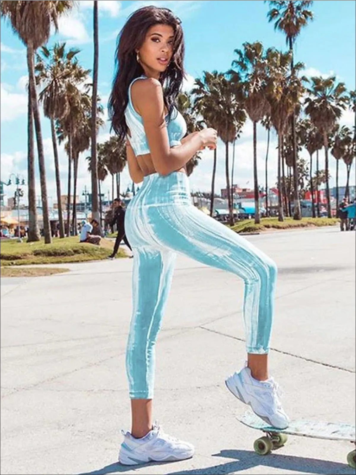 Women's Tie-Dye Workout Crop Top And Legging Set